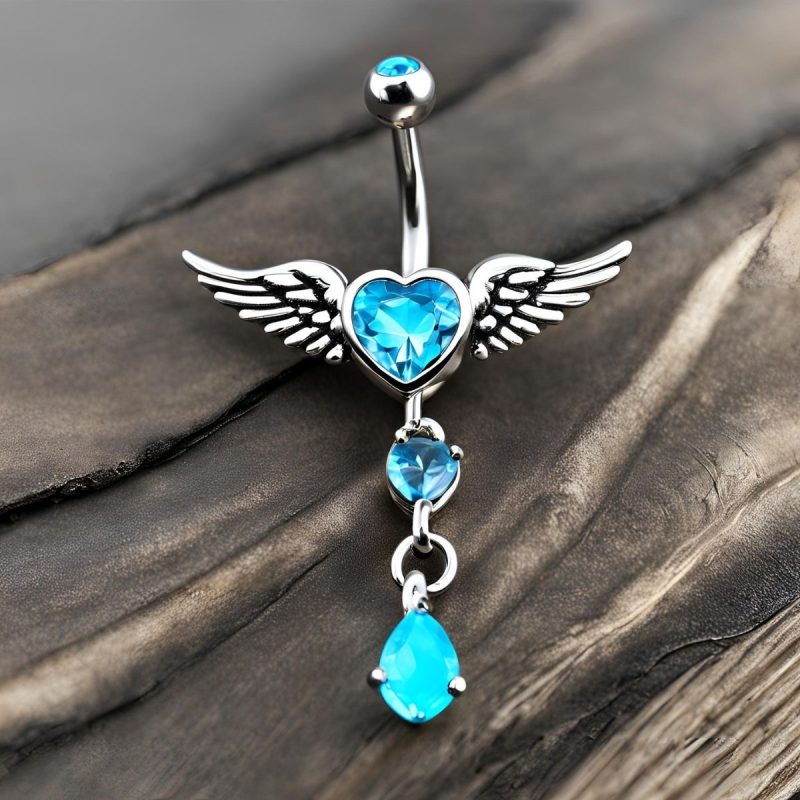 14 gauge angel wings heart belly ring