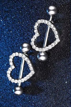 14 Gauge 0-51 Gem Heart Drop Nipple Shield Set