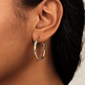 10k Tri-Color Gold Diamond Cut Hoop Earrings 20mm