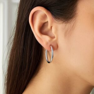 10k White Gold 25mm Hoop Earrings 3mm Thickness