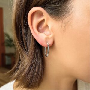 10k White Gold Hoop Earrings 25mm x 2mm