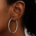 10k White Gold Large Thin Hoop Earrings 50mm x 2mm