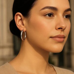 10k White Gold Simple Hoop Earrings 30mm x 3mm