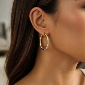 10k Yellow Gold Hoop Earrings 3mm x 30mm