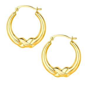 10k Yellow Gold X Motif Hoop Earrings