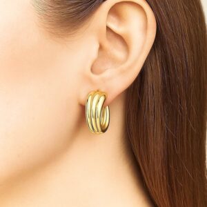 14K Gold 3 Row Graduated Hoop Earrings