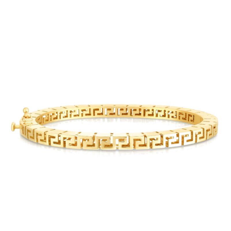 14K Gold Greek Key Bangle Bracelet 5mm