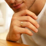 14K Gold T Bar Ring for Men