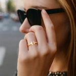 14K Gold T Bar Ring for Women
