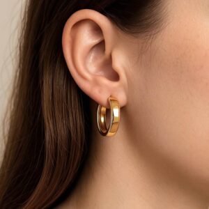 14K Gold Wedding Band Hoop Earrings 25mm x 6mm