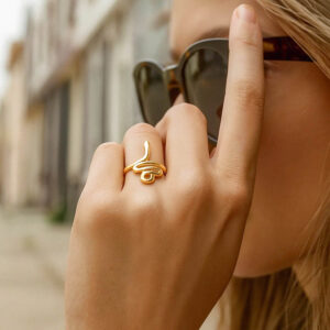 14K Gold Yellow Simple Snake Ring for Women