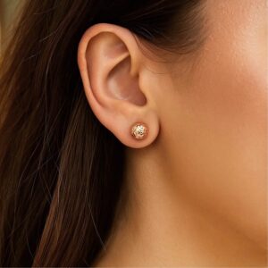 14K Rose Gold 7mm Ball Stud Earrings with Textured Crystal Cut