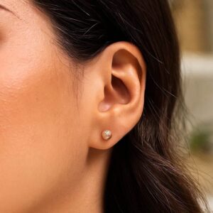 14K Rose Gold Ball Stud Earrings with Linear Texture 5mm
