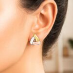 14K Tri Color Gold Triangle Open Stud Earrings