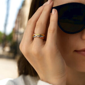 14K Tri-Color White, Yellow and Rose Gold Twisted Ring