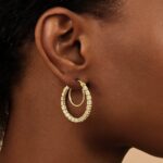 14K Two Tone Gold Round Iced Hoop Earrings