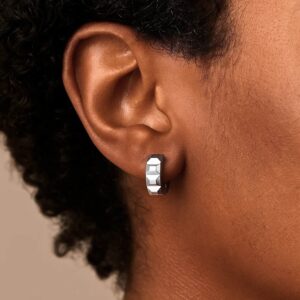 14K White Gold Square Faceted Huggie Hoop Earrings