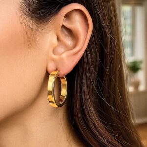 14K Yellow Gold 30mm Large Thick Tube Hoop Earrings