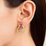 14K Yellow Gold Baguette Amethyst Heart Drop Stud Earrings