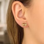 14K Yellow Gold Cute Cat Stud Earrings