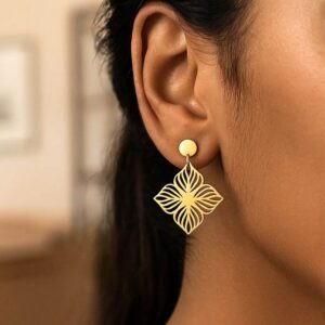 14K Yellow Gold Cutout Flower Drop Earrings