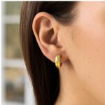 14K Yellow Gold Diamond Faceted Motif Huggie Earrings 14K Yellow Gold Diamond Faceted Motif Huggie Earrings