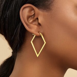 14K Yellow Gold Diamond Shaped Hoop Earrings