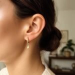 14K Yellow Gold Lighting Bolt Drop Hoop Earrings
