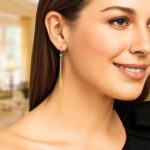 14K Yellow Gold Long Bar Drop Earrings