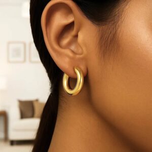 14K Yellow Gold Medium Chunky Hoop Earrings 22mm