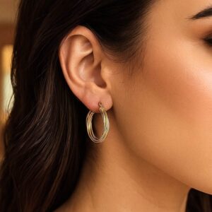 14K Yellow Gold Medium Twisted Hoop Earrings 30mm