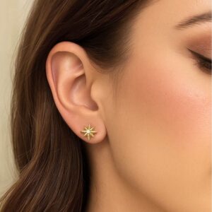 14K Yellow Gold North Star Diamond Stud Earrings