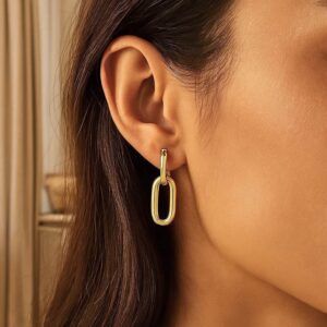14K Yellow Gold Oval Chain Link Drop Earrings