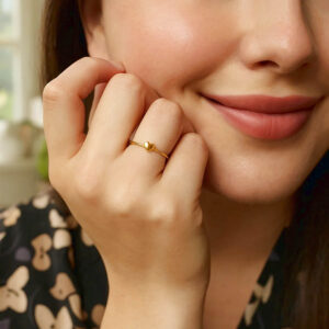 14K Yellow Gold Puffed Tiny Heart Ring