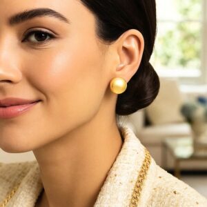 14K Yellow Gold Puffed Up Button Stud Earrings