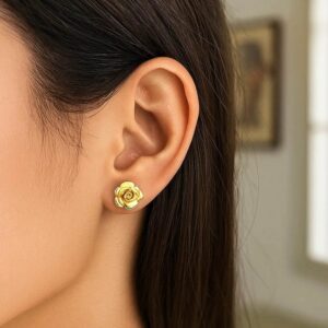 14K Yellow Gold Rose Stud Earrings 9.2mm