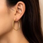 14K Yellow Gold Rounded Edge Hexagon Hoop Earrings