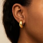 14K Yellow Gold Small Chunky C Hoop Earrings with Omega Back 18mm x 16.5mm 14K Yellow Gold Small Chunky C Hoop Earrings with Omega Back 18mm x 16.5mm