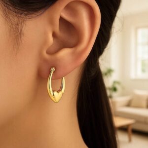 14K Yellow Gold Small Heart Shaped Hoop Earrings