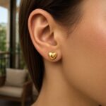 14K Yellow Gold Small Heart Stud Earrings 8mm
