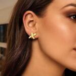 14K Yellow Gold X Shaped Stud Earrings