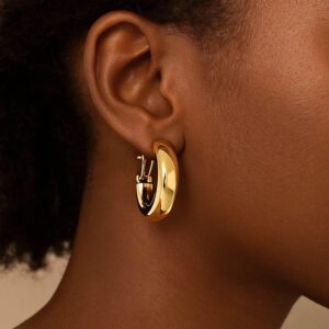 14k Gold Chunky Large C Hoop Earrings Omega Back