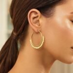 14k Gold Dangling Sequin Hoop Earrings 30mm x 1.5mm