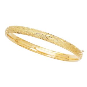 14k Gold Diamond Pattern Bangle 6mm
