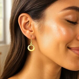 14k Gold Open Circle Dangle Earrings with French Wire Back