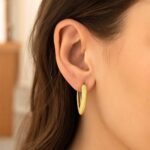 14k Gold Puffed V Shaped Hoop Earrings