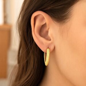 14k Gold Puffed V Shaped Hoop Earrings