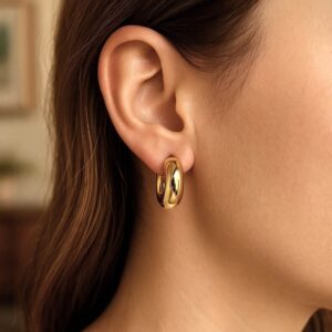 14k Gold Puffy Small Chunky Hoop Earrings