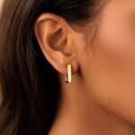 14k Gold Rectangle Huggie Hoop Earrings 13mm