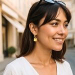 14k Gold Square Drop Huggie Hoop Earrings